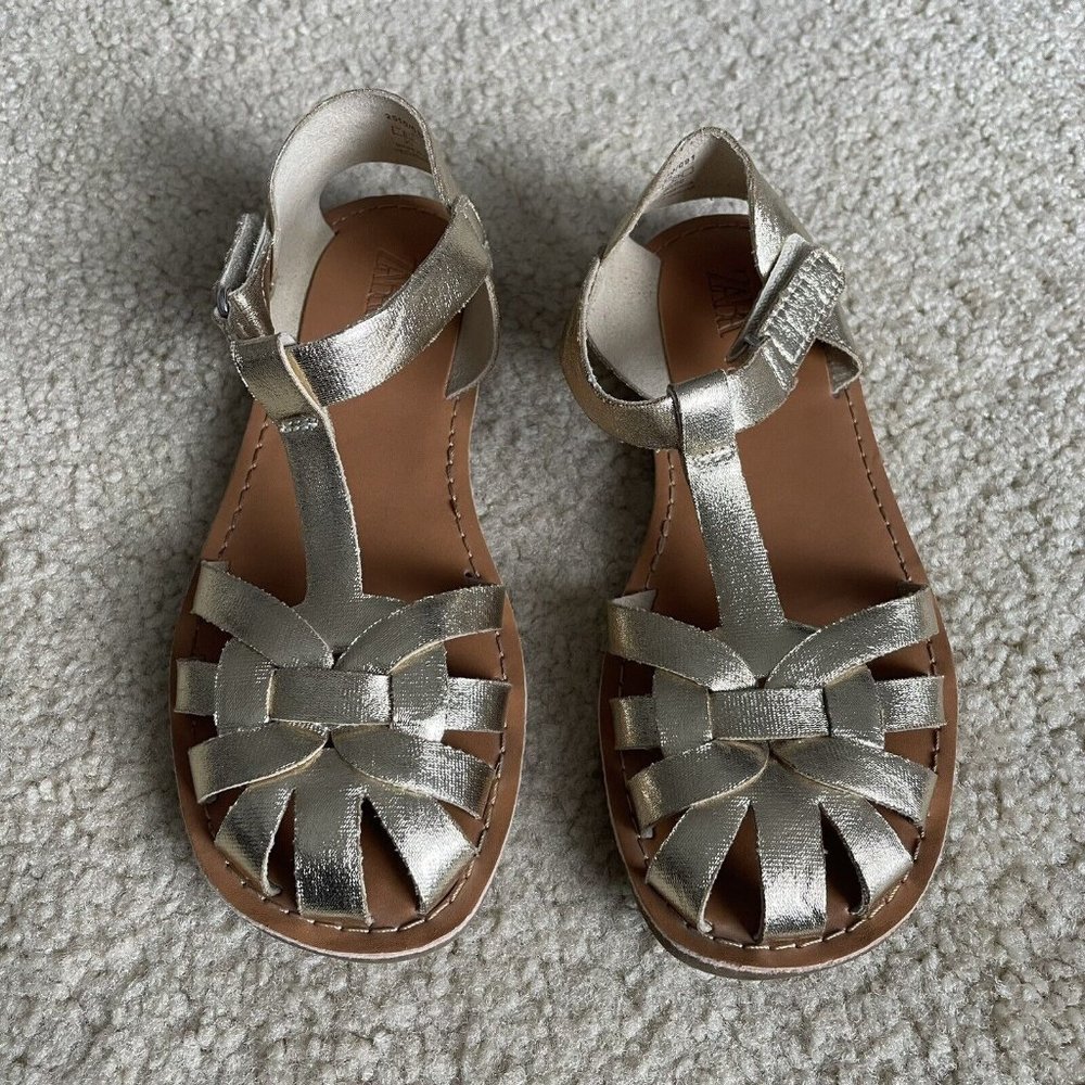 Zara Girls Gold Sandals Size US 12 EU 30 Kids Fashion Summer Shoes